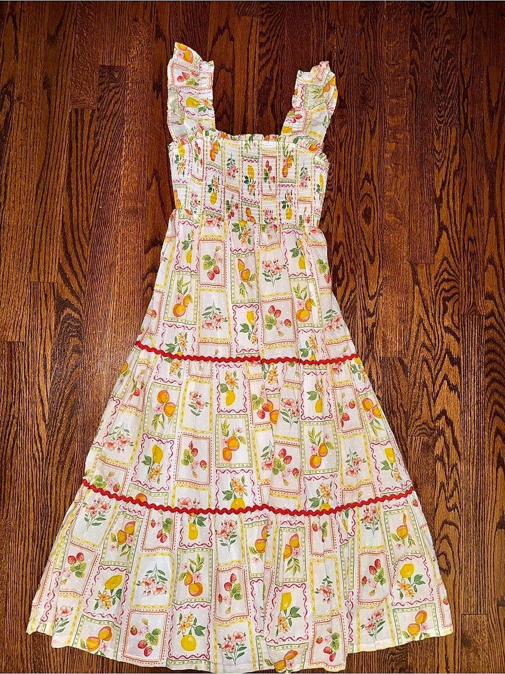 Rachel Zoe Fruit Tile Print Tiered Maxi Dress Floral Tiered Maxi Dress in White